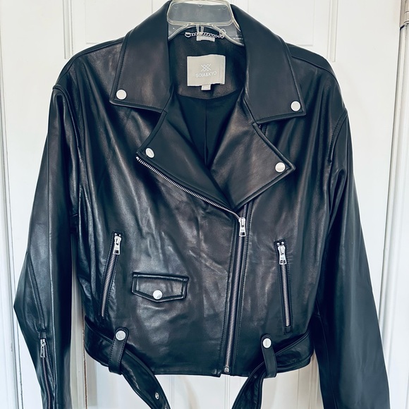 Soia & Kyo Black Genuine Lamb Skin Leather Biker Jacket with Metallic Accents - Picture 2 of 16